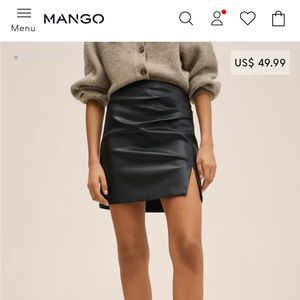 Mango Faux Leather Pleated Side Mini Skirt